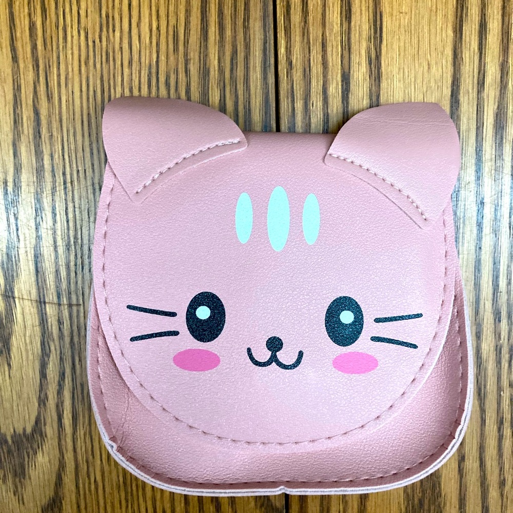 💕😻PINK😻💕KITTEN purse stitched faux leather w/adjustable strap&snap close ✨NEW✨